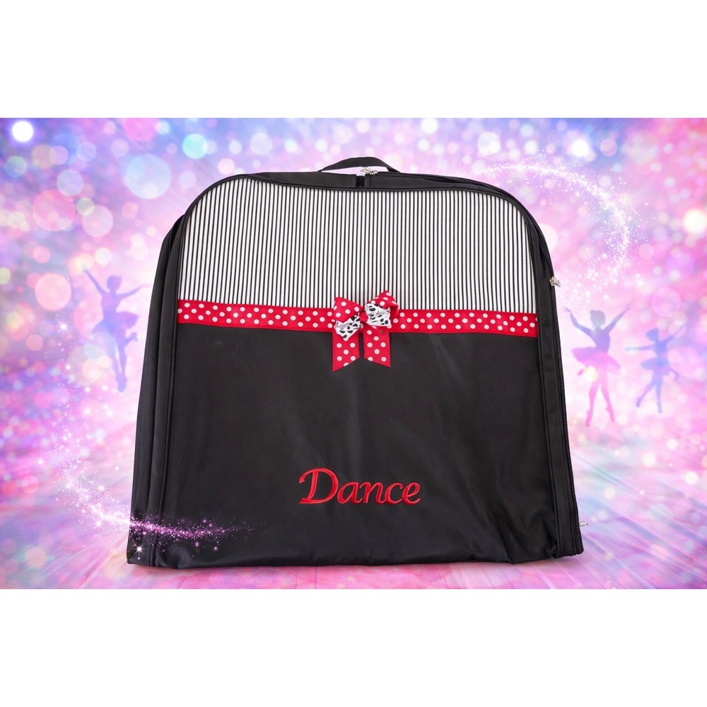 Dance Garment Bag Costume Carrier Black White Stripe‎ Red Polka Dot Bow Travel